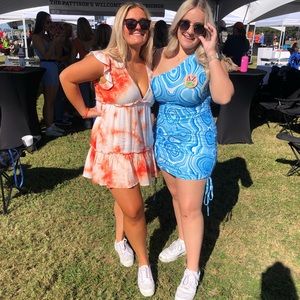 Shein Marble Print One Shoulder Drawstring Dress